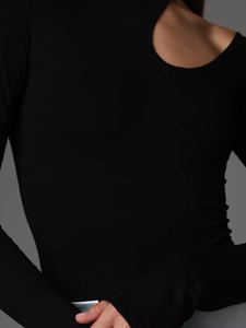 <span class=keywords><strong>Body</strong></span> sculptant <span class=keywords><strong>noir</strong></span> à manches longues, coupe ajustée, avec découpes aux épaules, style t-shirt, personnalisé pour <span class=keywords><strong>femme</strong></span> - Product Image 5