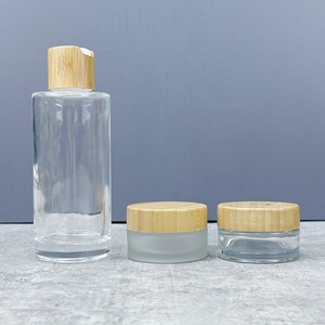 Hot Sale Cosmetic Glass Jar Amber Frosted <b>Clear</b> 30g 50g 100g Empty Glass Cream Jar with Bamboo Lid Face Cream <b>Container</b> - Product Image 4