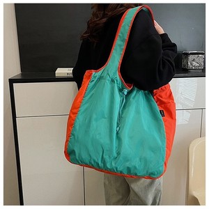 Bolsa de compras plegable de estilo coreano, bolsa de nailon de gran capacidad con cordón, para viajes de ocio, con bolsillo para teléfono - Product Image 1