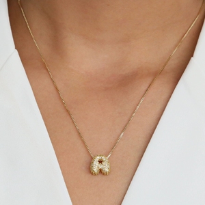 Pave palloncino con palloncino e palloncino con lettere iniziali di diamanti collana con lettere glitterate 3D regalo per donna - Product Image 5