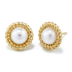 Gemnel women fashion jewelry 18k gold vermeil fashion jewelry trendy 925 sterling silver charming pearl twist stud earrings