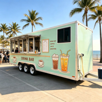 Maßgefertigter Box-Style Food Trailer Mobiler Kaffeewagen Voll Ausgestatteter Verkaufsstand Edelstahlrahmen Rostfrei Süßigkeiten-Chips-Kiosk