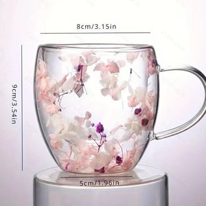 Nuova Tazza <span class=keywords><strong>da</strong></span> Tè alla Moda in Vetro a Doppia Parete in Borosilicato Alto con Fiori Secchi Naturali - Product Image 6