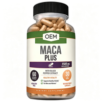 Maca Plus 1505mg avec extrait de poivre noir, 60 capsules végétales, cure de 30 jours, complément OEM pour la vitalité et la santé
