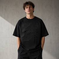 Kaos Pria Oversize Hitam Katun 220GSM Custom dengan Cetak Puff Tonal untuk Label Pribadi