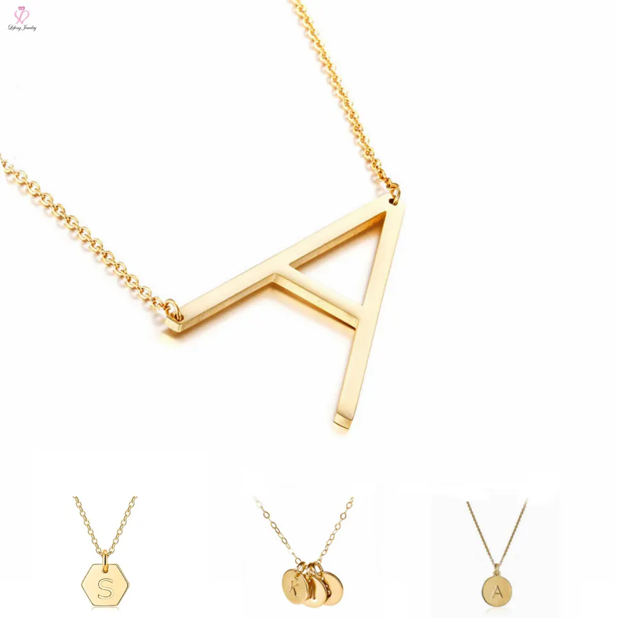 Personalized A-Z Jewelry Kids Stainless Steel 14 18k Gold Plated Custom Silver Old English Initial Alphabet Letter Pendant Necklace