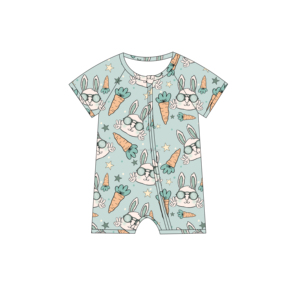 Baju Tidur Bayi Baru Lahir Motif Paskah Bahan Serat Bambu Lengan Pendek Resleting Bodysuit Balita Cetak Kustom Pakaian Bayi Unisex - Product Image 3