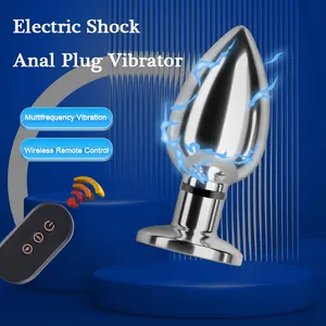 Women/Men's Silicone Metal Anal Plug Vibrator Electric Shock Butt Plug Sex Toys Round Base Anal Juguetes Sexuales