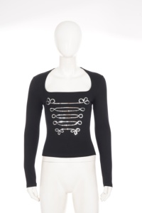 T-shirt pour femme à col carré et manches longues, broderie de sequins, coupe ajustée, tricot extensible, style Y2K gothique vintage, streetwear décontracté - Product Image 6