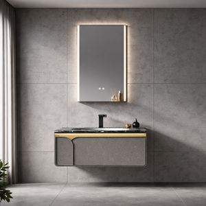 Meuble-lavabo flottant moderne et minimaliste, élégant et compact, avec un design esthétique de style mur en béton - Product Image 1