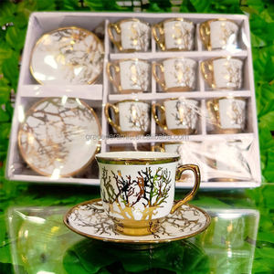 90ml Design personnalisé Moyen-Orient <span class=keywords><strong>Arabe</strong></span> <span class=keywords><strong>Algérien</strong></span> Turc Marché Céramique Porcelaine Ensemble de tasses à café plaqué or - Product Image 1