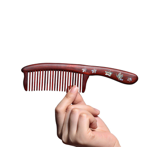Portable Sandalwood Smooth U-Shaped Teeth Comb Handmade Mother-of-Pearl <strong>Inlaid</strong> <strong>Wooden</strong> Comb - Product Image 3