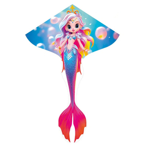 Aquilone a forma di principessa sirena con lungo striscione, motivi a sirena multicolore, giocattolo volante da esterno per bambine - Product Image 2