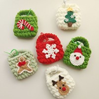 Étui pour écouteurs, mini porte-monnaie, porte-clés et breloque Père Noël, tricotés à la main, à thème de Noël et motif dessin animé