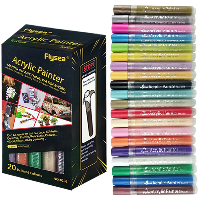 Bonne Qualité Glitter 48 Textile Set Supérieure Artiste Dessin Stylo Acrylique Marqueur 20 Couleur