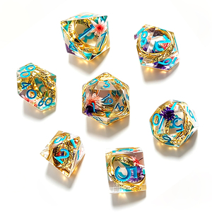 Dés polyédriques en résine de luxe avec lettres de l'alphabet |   <span class=keywords><strong>Jeu</strong></span> de dés à 7 pièces, écologiques, durables, à noyau liquide, pour jeux de table DND <span class=keywords><strong>RPG</strong></span> - Product Image 1