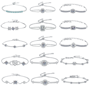 S925 Sterling Silver Gold Plated <b>Charm</b> Moissanite Bracelet Adjustable 1CT for Women Party - Product Image 1