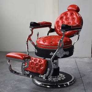 Traditional Red Faux Leather <b>Barber</b> <b>Chair</b> Hydraulic Adjustable Height Salon Furniture Round Base - Product Image 1