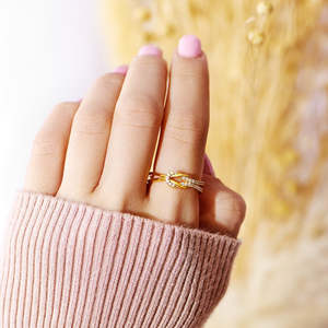 RFJEWEL Systerly amour carré noeud anneau cadeau de bague d'amitié durable laiton CZ anneau réglable - Product Image 5