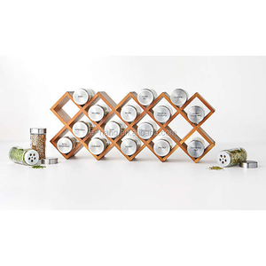 Étagère à épices en bois d'acacia de 18 pots, meuble de cuisine, présentoir, organisateur en bambou - Product Image 3