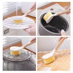 Brosse à vaisselle à poils naturels avec long manche en bois, brosse de nettoyage multifonctionnelle pour la cuisine, pour la vaisselle, les casseroles et les poêles - Product Image 4