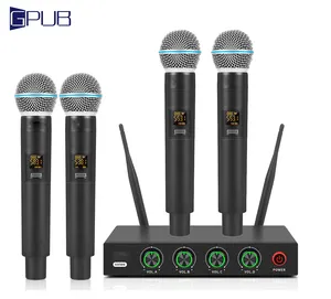 Dual Wireless Mic Cordless Dynamic Handheld Microphone UX500 UHF 4 Channels 200ft Metal OEM Wireless Microphone Set 8 30hz-18khz