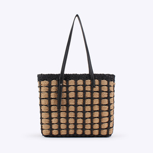 Sac fourre-tout tissé grande capacité, style français simple et populaire, avec fermeture éclair, motif à carreaux, sac à bandoulière tendance pour la plage Tanjing - Product Image 6