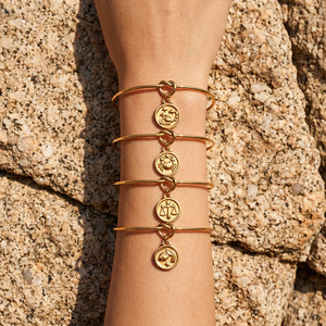 Pulseiras de Aço Inoxidável com Moeda Redonda do Zodíaco, Design de Nó, Pingente em Relevo 3D, Formato C Aberto, Não Oxida, para Mulheres - Product Image 2