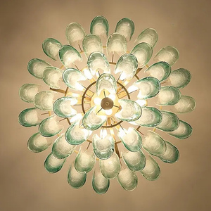 Candelabros para el hogar Italia diseño lámpara de techo de cristal de Murano gradas lámpara de araña de hoja verde redonda accesorio de iluminación para dormitorio - Product Image 6