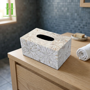 Elegance Home Table Tissue Box Holder Prime Quality Metal Tissue Box With Stainless Steel and <b>MOP</b> Material for Wedding Party Use - Product Image 1