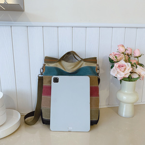 2026 New Vintage Color Women Canvas Tote <b>Bag</b> Colorful <b>Patchwork</b> Large Capacity Single Shoulder Hand Carry Crossbody <b>Bag</b> - Product Image 4