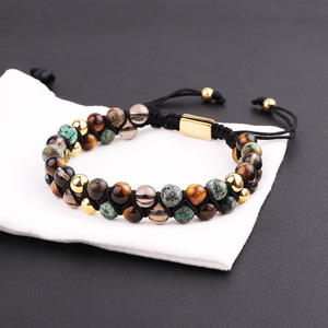 <span class=keywords><strong>Pulsera</strong></span> de la <span class=keywords><strong>Amistad</strong></span> de Macramé de Doble Capa con Piedras Naturales de 6mm, Diseño Clásico de Moda, Hecha a Mano con Cordón Tejido y Gemas Mixtas Personalizadas - Product Image 2