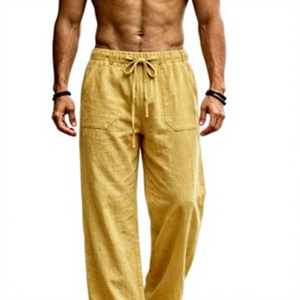 Pantalon large en lin léger pour homme, taille élastique avec cordon de serrage, décontracté, pour l'été - Product Image 1