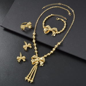 Elegant copper wholesale lustrous bow tassel necklaces <b>bangles</b> pendant earrings fine rings for formal gathering jewelry <b>set</b> - Product Image 4