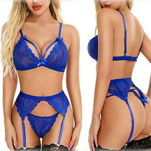 Gouden Orchidee Lingerie Vrouwen Groothandel Sexy Bh Kant Holle Kousenband 3-delige Set Erotische Lingerie - Product Image 6