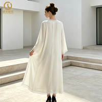 dubaï turc islamique modeste personnalisé femmes robe musulmane Abaya caftan diamant cristal gland Satin ouvert Abaya ensemble