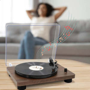 Factory Custom Dark Wood <b>Vinyl</b> Record <b>Player</b> Modern Desktop <b>Speaker</b> 3 Speed BT FM Radio Turntable Home Decor High Fidelity Audio - Product Image 5