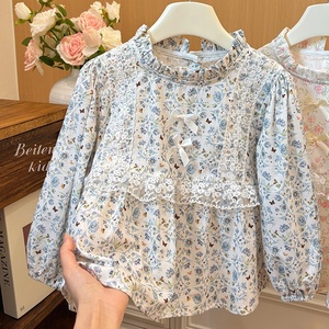 Camicia Floreale per Ragazze in Cotone con Pizzo, Maniche Lunghe, Stile Francese Dolce - Product Image 4