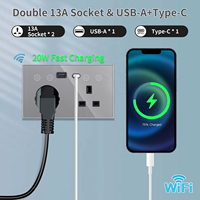 Enchufe de Pared Inteligente Touchmi Wifi Tuya, Estándar del Reino Unido, 146*86, 13A, con Puerto USB A+C de Carga Rápida de 20W, Enchufe Inteligente Zigbee para el Reino Unido