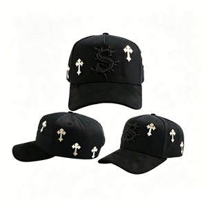 Cappellini da Baseball Originali LOOK at ME, 5 Pannelli in Camoscio, Ricamo Sportivo, Visiera Curva, Nero - Product Image 1