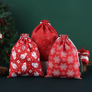 Sacs cadeaux de Noël à cordon de serrage pour emballage sec, 17x22cm, 20x30cm, 30x40cm, imprimés flocons de neige et rennes, en polyester et coton, pour les fêtes - Product Image 2