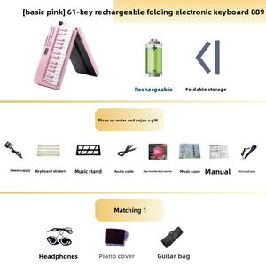 Teclado Electrónico Profesional Plegable <span class=keywords><strong>de</strong></span> 61 Teclas <span class=keywords><strong>de</strong></span> Plástico, 200 Ritmos y Tonos, USB Tipo C, Batería Recargable, Conector para Auriculares <span class=keywords><strong>de</strong></span> 3.5 mm - Product Image 3