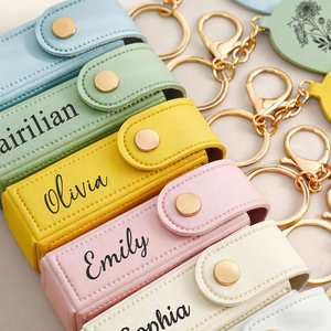 Personalized Engraved Birth Flower <b>Lipstick</b> Bag, <b>Lipstick</b> <b>Case</b> With Mirror, Custom Name Anti Lost Lip Balm Storage Holder - Product Image 4