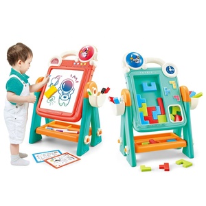 <span class=keywords><strong>Tableau</strong></span> de dessin <span class=keywords><strong>double</strong></span> <span class=keywords><strong>face</strong></span> 2 en 1, jouet éducatif avec blocs de construction, puzzle, <span class=keywords><strong>tableau</strong></span> de peinture, <span class=keywords><strong>ardoise</strong></span> d'écriture, chevalet, avec musique et histoires - Product Image 1