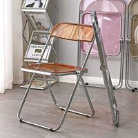 Chaise pliante en plastique ambré transparent avec structure en métal chromé, chaise d'appoint pliable pour restaurant coréen, restauration rapide