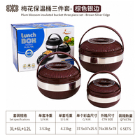 Ensemble de 3 chauffe-plats portables noirs avec poignée, 3L/6L/12L, en acier inoxydable, ensemble de marmites isothermes, boîte à lunch thermique, récipient de stockage alimentaire