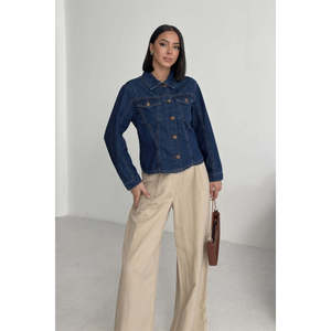 <b>Denim</b> Jacket Women <b>Dark</b> <b>Blue</b> Cotton Button Front Classic Fit Casual Outerwear - Product Image 2