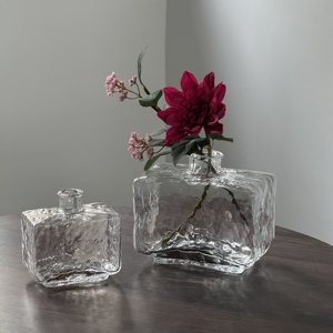 Jarrón de Vidrio Rectangular Hecho <span class=keywords><strong>a</strong></span> Mano, Jarrón de Vidrio Cuadrado con Ondas de Agua, Jarrón de Cristal para Flores, Centro de Mesa para Comedor, Oficina y Hogar - Product Image 6