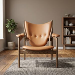 Sillón de cuero moderno de mediados de siglo con respaldo capitoné y patas de madera para muebles de sala de estar - Product Image 4