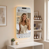 Miroir LED sans cadre IP44 avec capteur, éco-responsable, pour réseaux sociaux, personnalisable avec nom d'utilisateur, lumière selfie pour salon de beauté